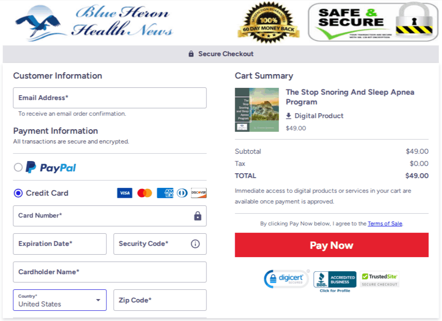 The Stop Snoring and Sleep Apnea Program Checkout